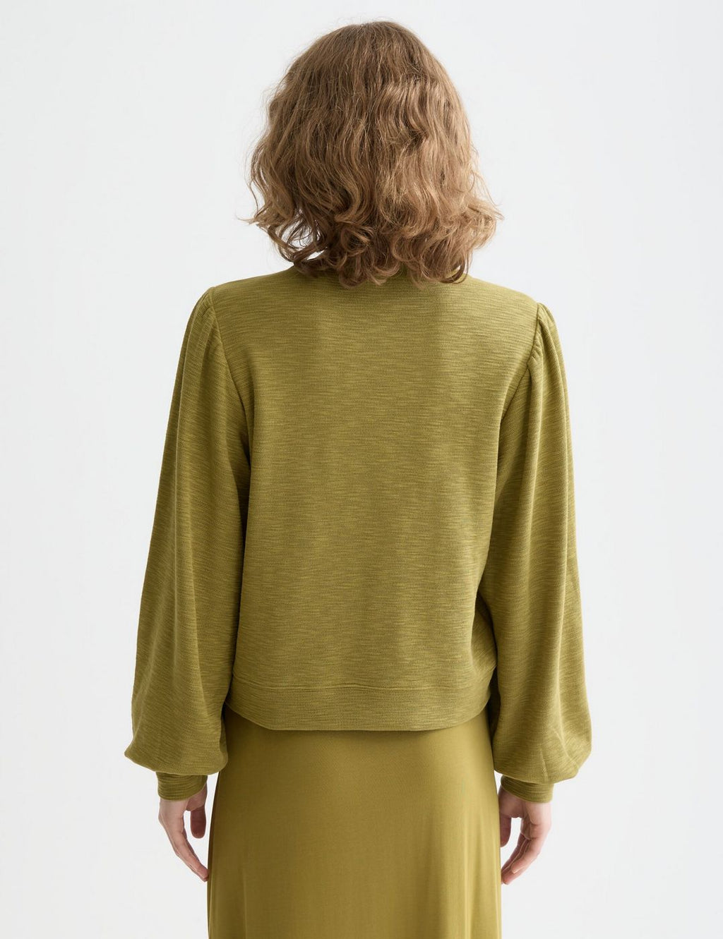 Sweat Open Neck With Woven Front Placket - Green Moss