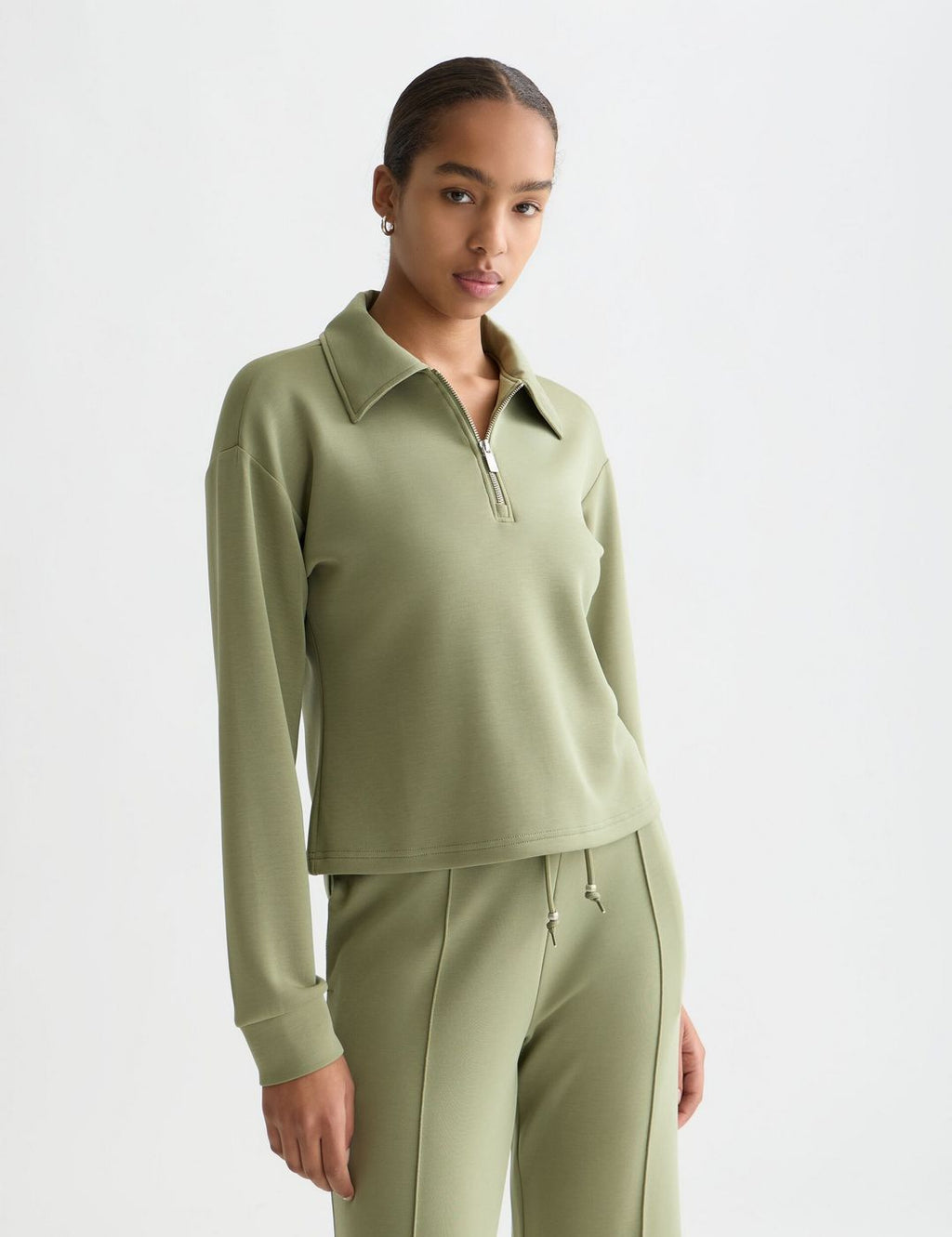 Sweat Zip Through Tencel - Oil Green