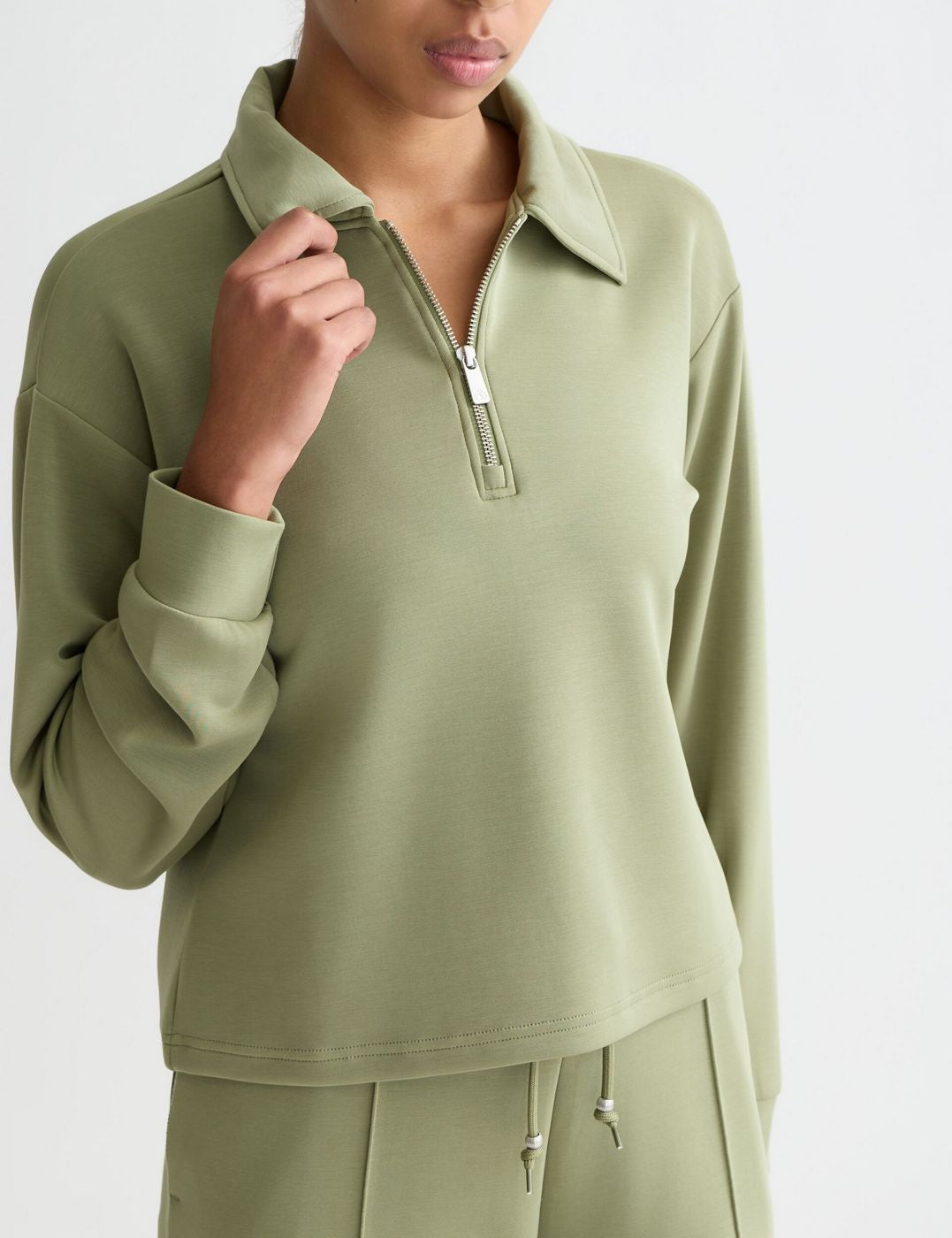 Sweat Zip Through Tencel - Oil Green