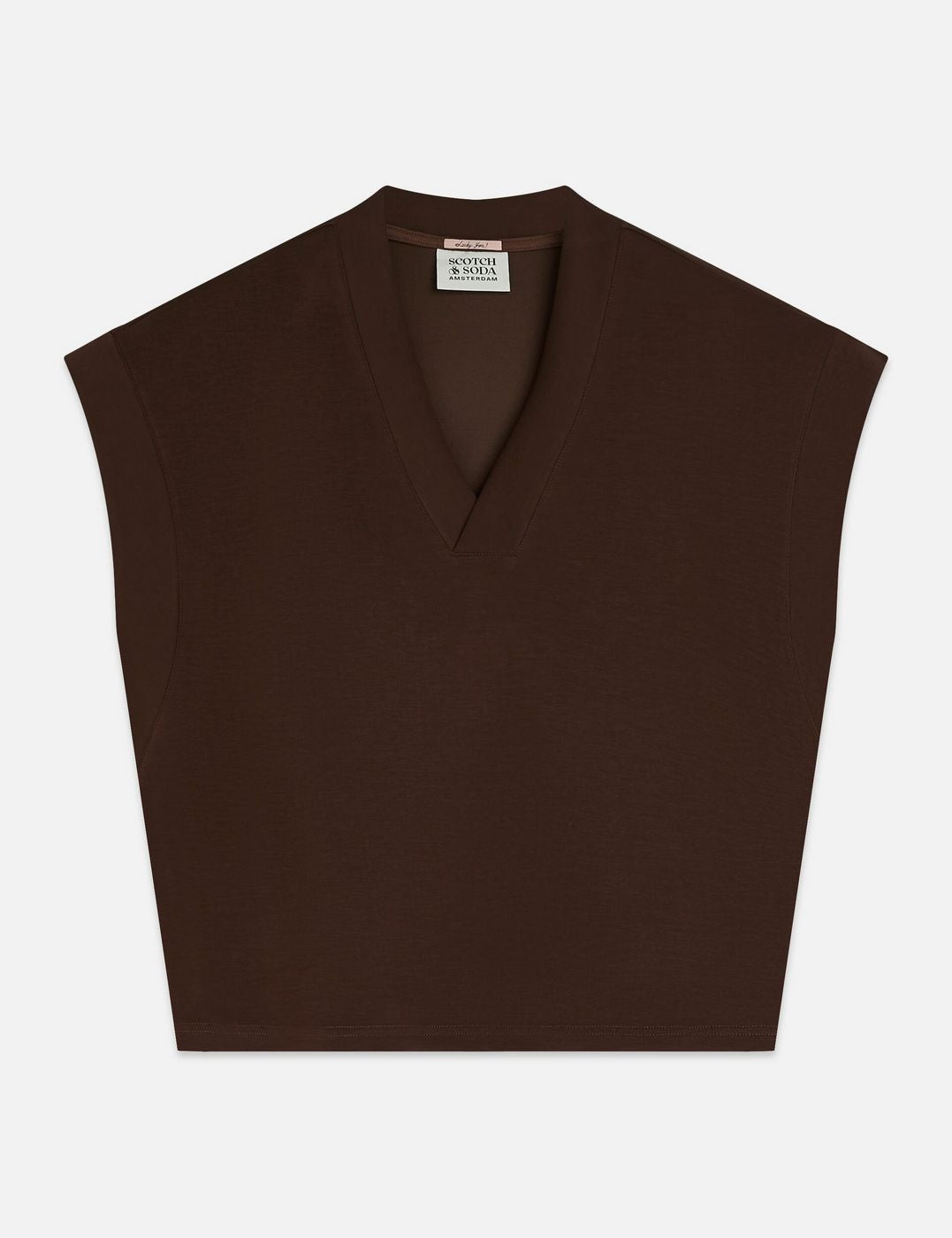 Sweat Tencel V-Neck Shortsleeved - Hot Fudge