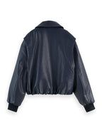 Cazadora Bomber de Piel Sintética - Azul Marino Oscuro