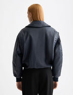 Cazadora Bomber de Piel Sintética - Azul Marino Oscuro