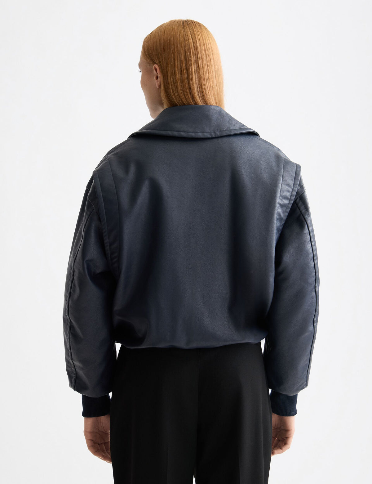 Cazadora Bomber de Piel Sintética - Azul Marino Oscuro