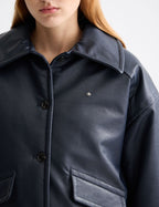 Cazadora Bomber de Piel Sintética - Azul Marino Oscuro