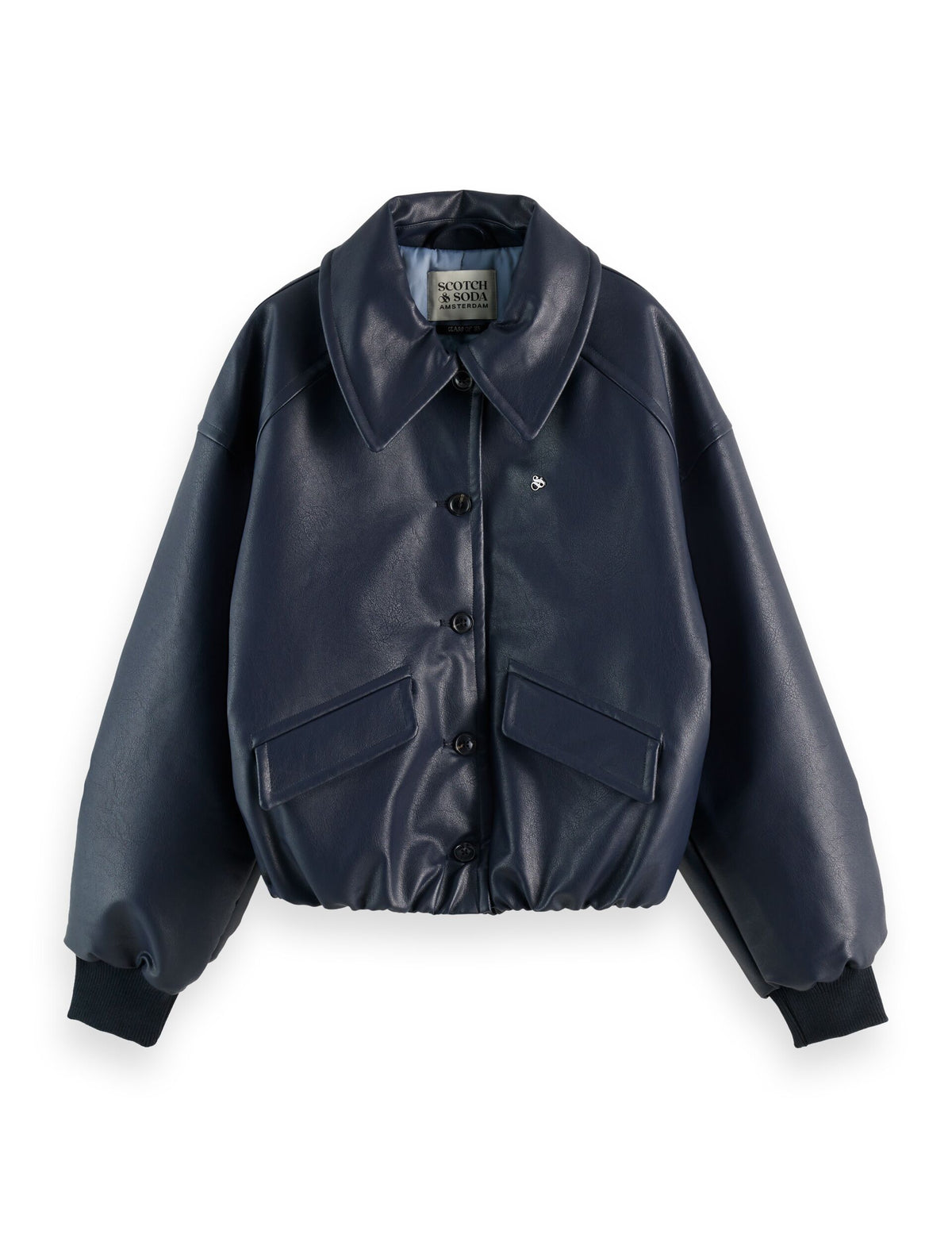 Cazadora Bomber de Piel Sintética - Azul Marino Oscuro