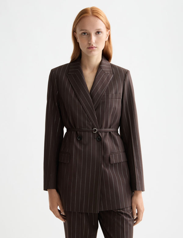 Gestreepte double-breasted blazer met lurex - Chocolate Plum