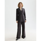 Blazer Core Double Breasted Wool Boyfriend With Belt - Charcoal Melange