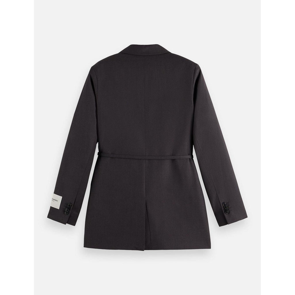 Blazer Core Double Breasted Wool Boyfriend With Belt - Charcoal Melange