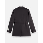 Blazer Core Double Breasted Wool Boyfriend With Belt - Charcoal Melange
