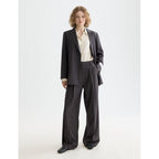 Blazer Core Double Breasted Wool Boyfriend With Belt - Charcoal Melange
