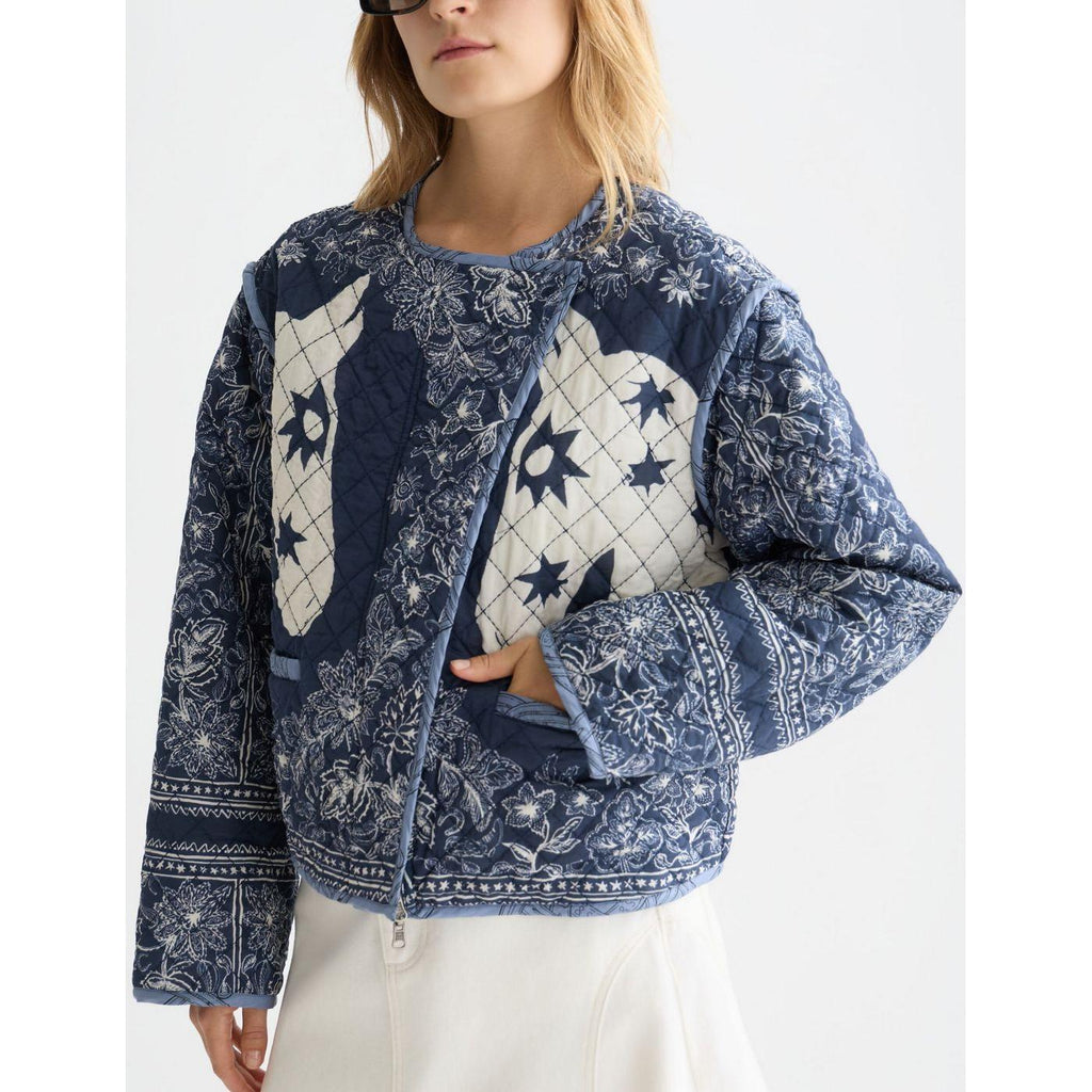 Robe Reversible Printed Quilted Jacket - Horse Bandana Blues