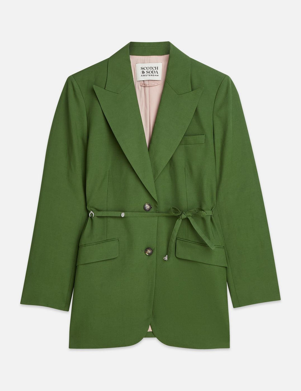 Blazer Linen Blend With Charm Belt - Garden Green