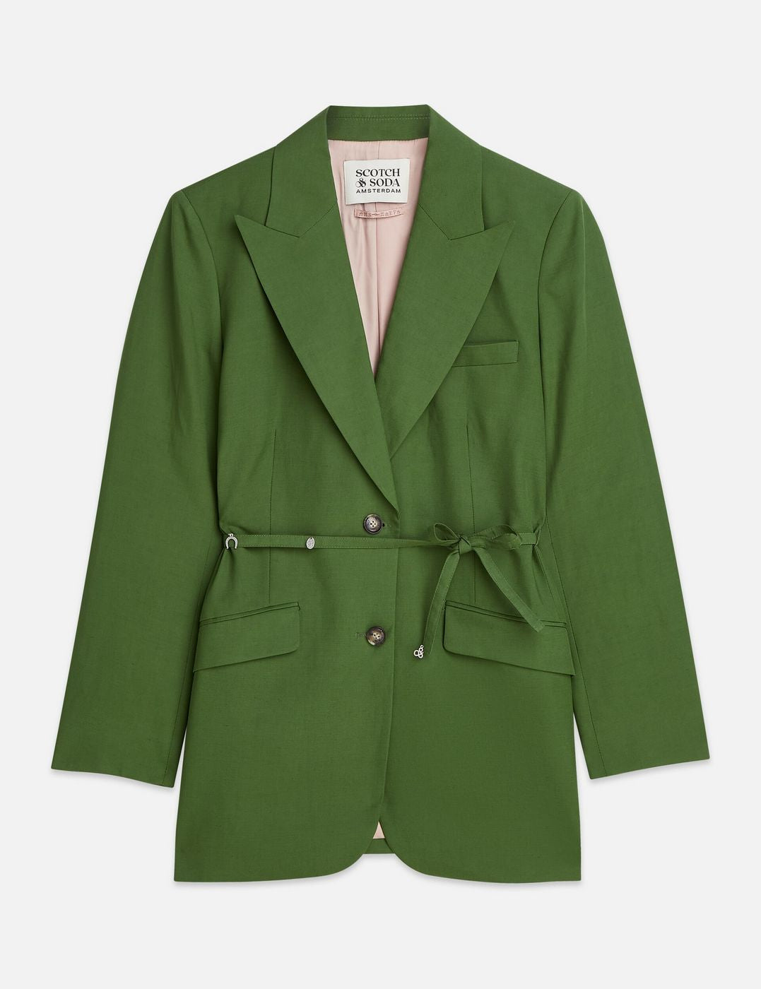 Blazer Linen Blend With Charm Belt - Garden Green