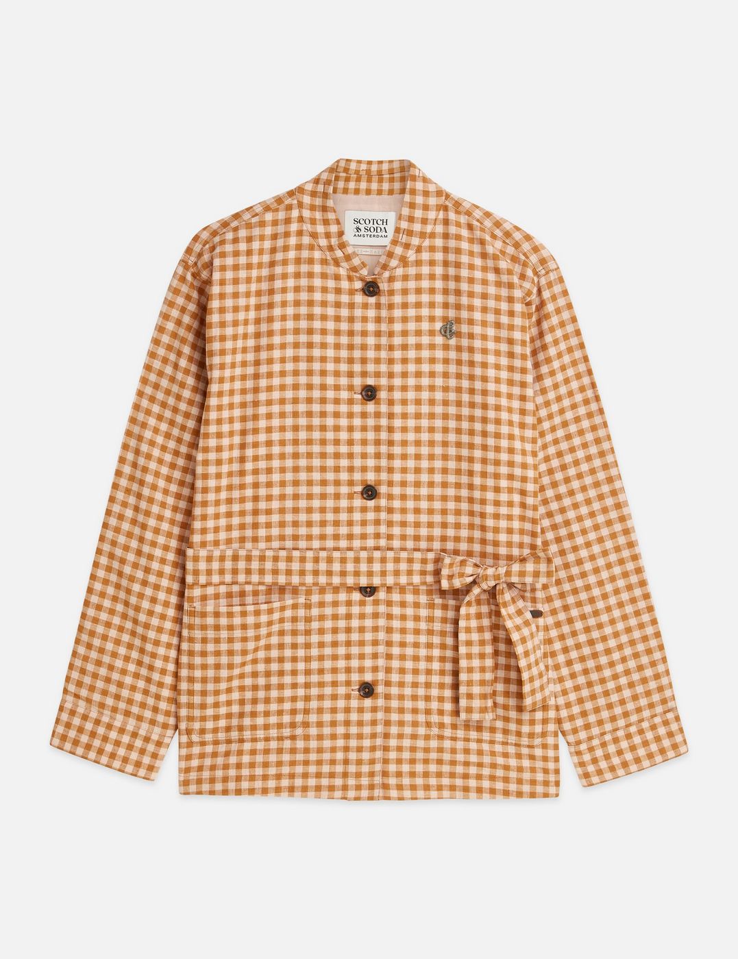 Blazer Linen Blend Gingham Belted - Rose Dust