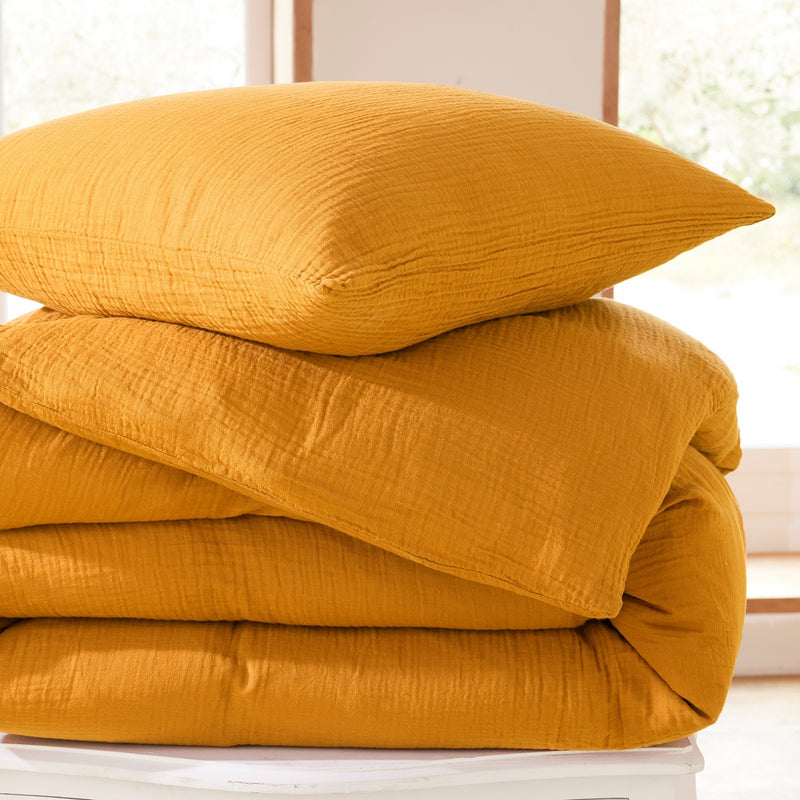 Comforter Set (Cover + Pillowcases) - 100% Cotton Gauze - Curry