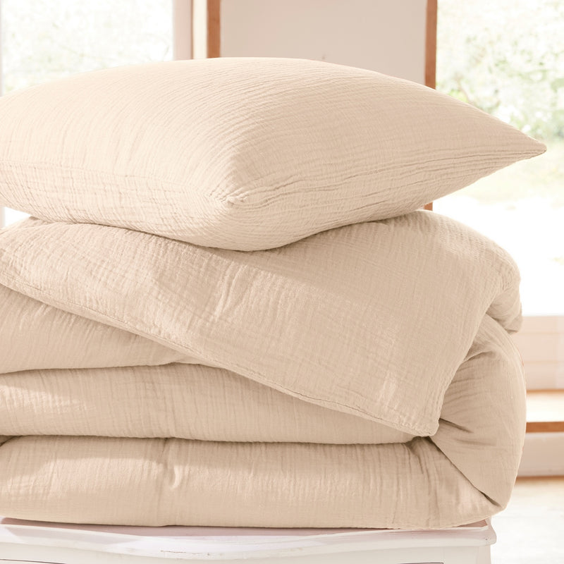 Comforter Set (Cover + Pillowcases) - 100% Cotton Gauze - Natural