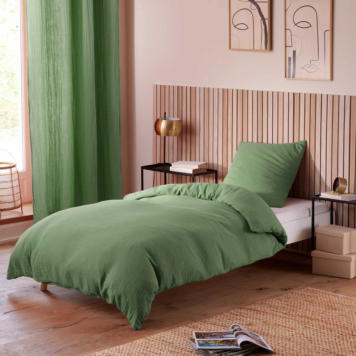 Duvet Set (Cover + Pillowcases) - 100% Cotton Gauze - Olive