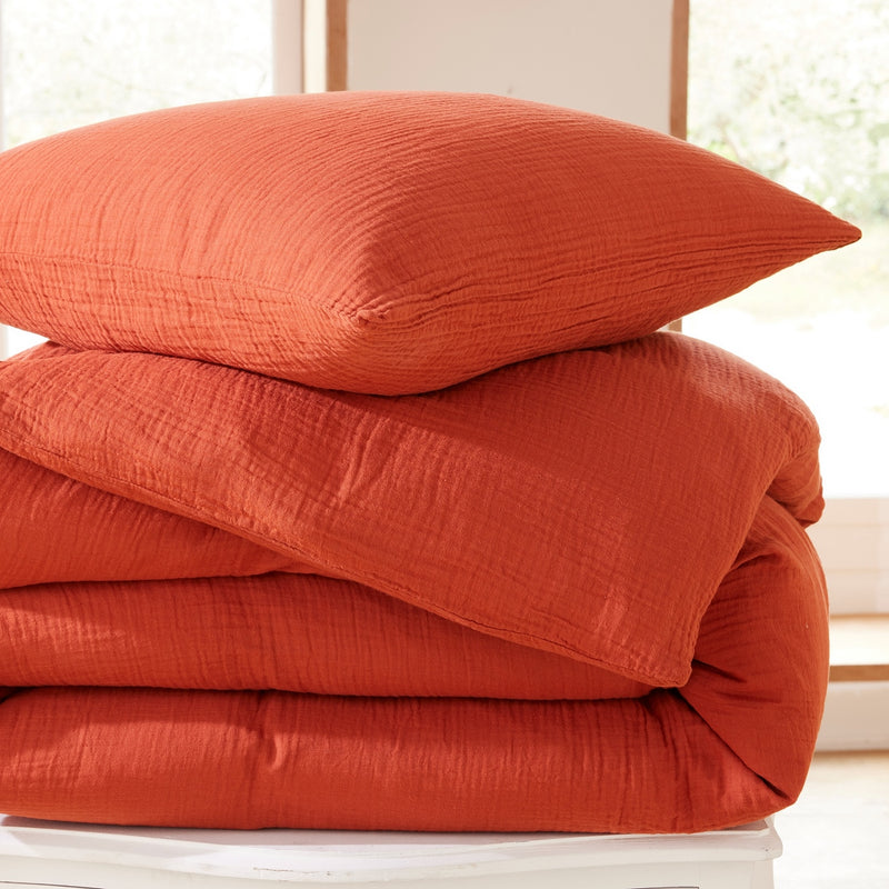 Comforter Set (Cover + Pillowcases) - 100% Cotton Gauze - Orange