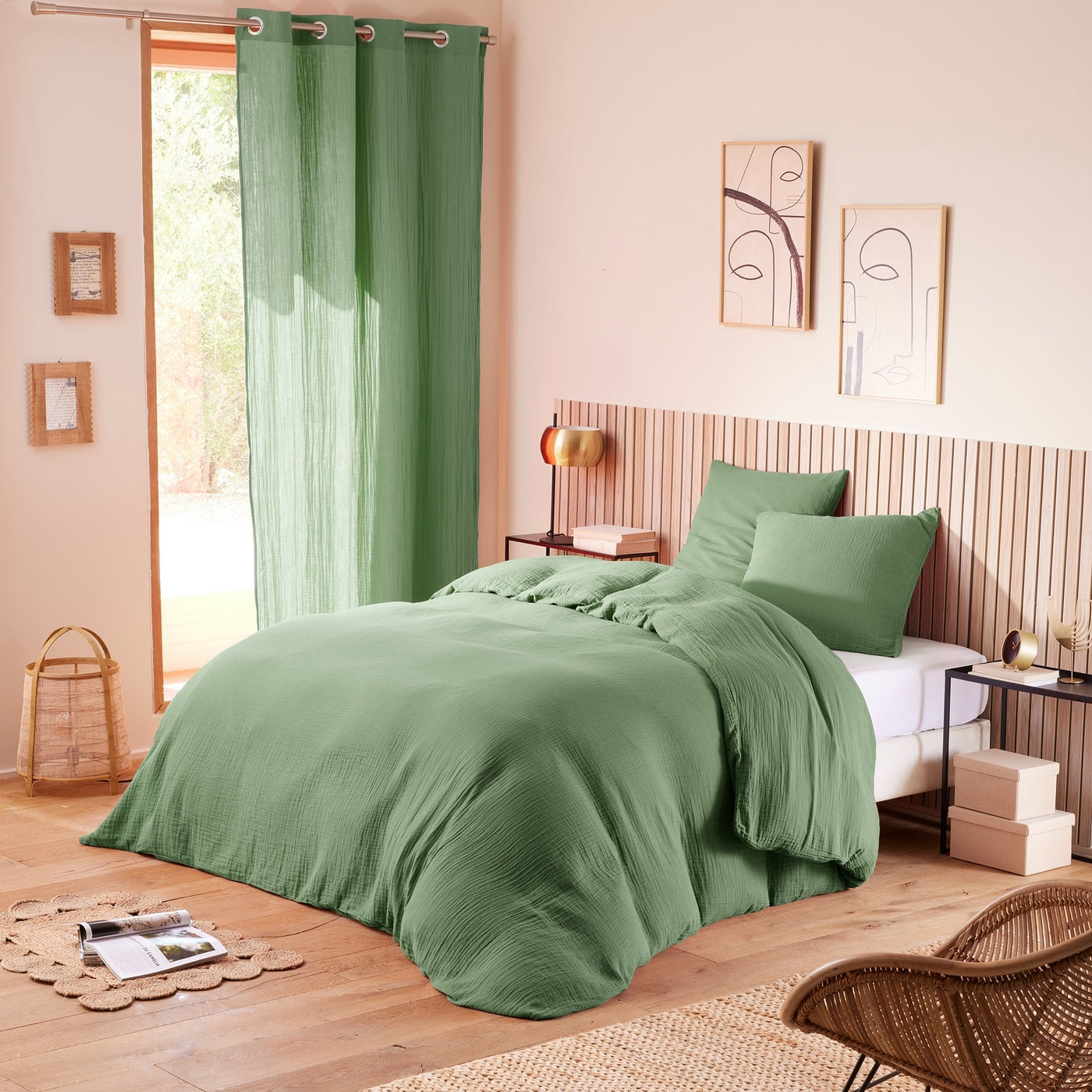 Duvet Set (Cover + Pillowcases) - 100% Cotton Gauze - Olive