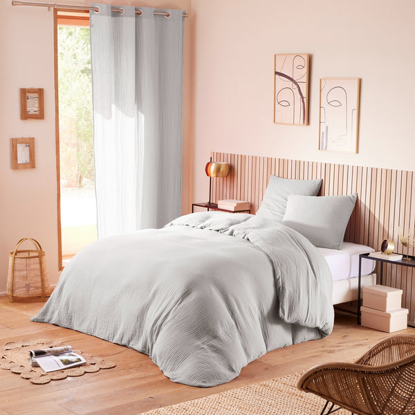 Duvet Set (Cover + Pillowcases) - 100% Cotton Gauze - Pearl
