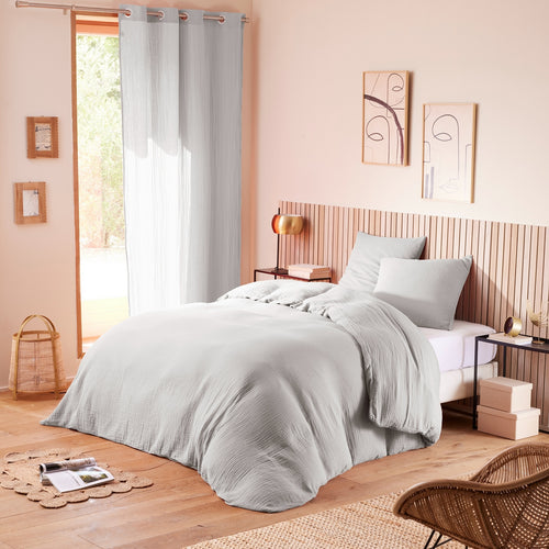 Comforter Set (Cover + Pillowcases) - 100% Cotton Gauze - Pearl