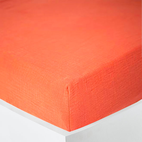 Fitted Sheet - Cotton Gauze - Terracotta