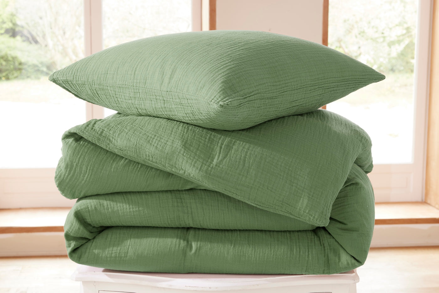 Funda de almohada - Gasa de Algodón - Oliva
