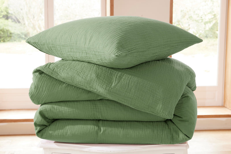 Taie D'Oreiller - Gaze De Coton - Olive