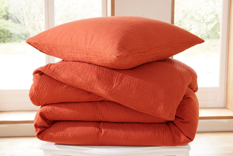 Taie D'Oreiller - Gaze De Coton - Terracotta