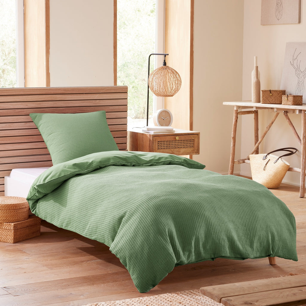 Parure De Couette (Housse + Taies D'Oreiller) - Nid D'Abeille - Olive