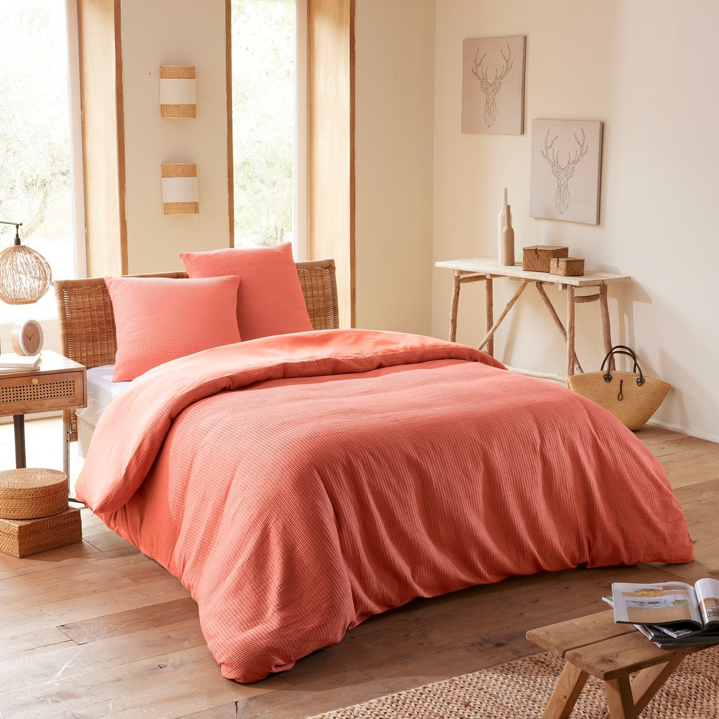 Parure De Couette (Housse + Taies D'Oreiller) - Nid D'Abeille - Blush