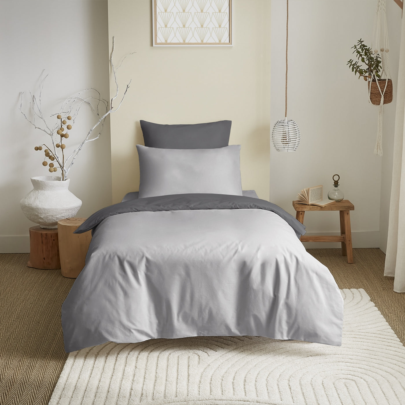 Pack Housse De Couette - 100% Coton - Gris/Anthracite