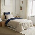Pack Housse De Couette 4 Pièces - 100% Coton - Lin/Marine