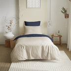 Pack Housse De Couette 4 Pièces - 100% Coton - Lin/Marine