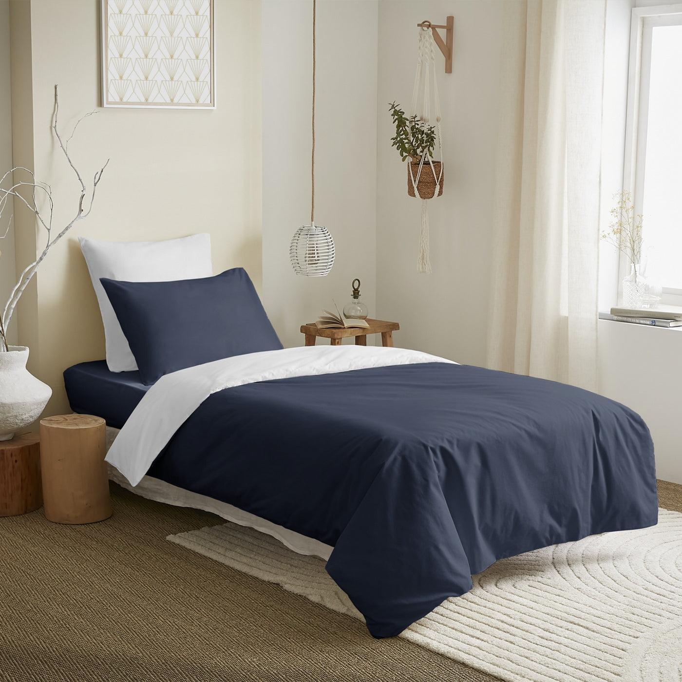 Pack Housse De Couette - 100% Coton - Marine/Blanc