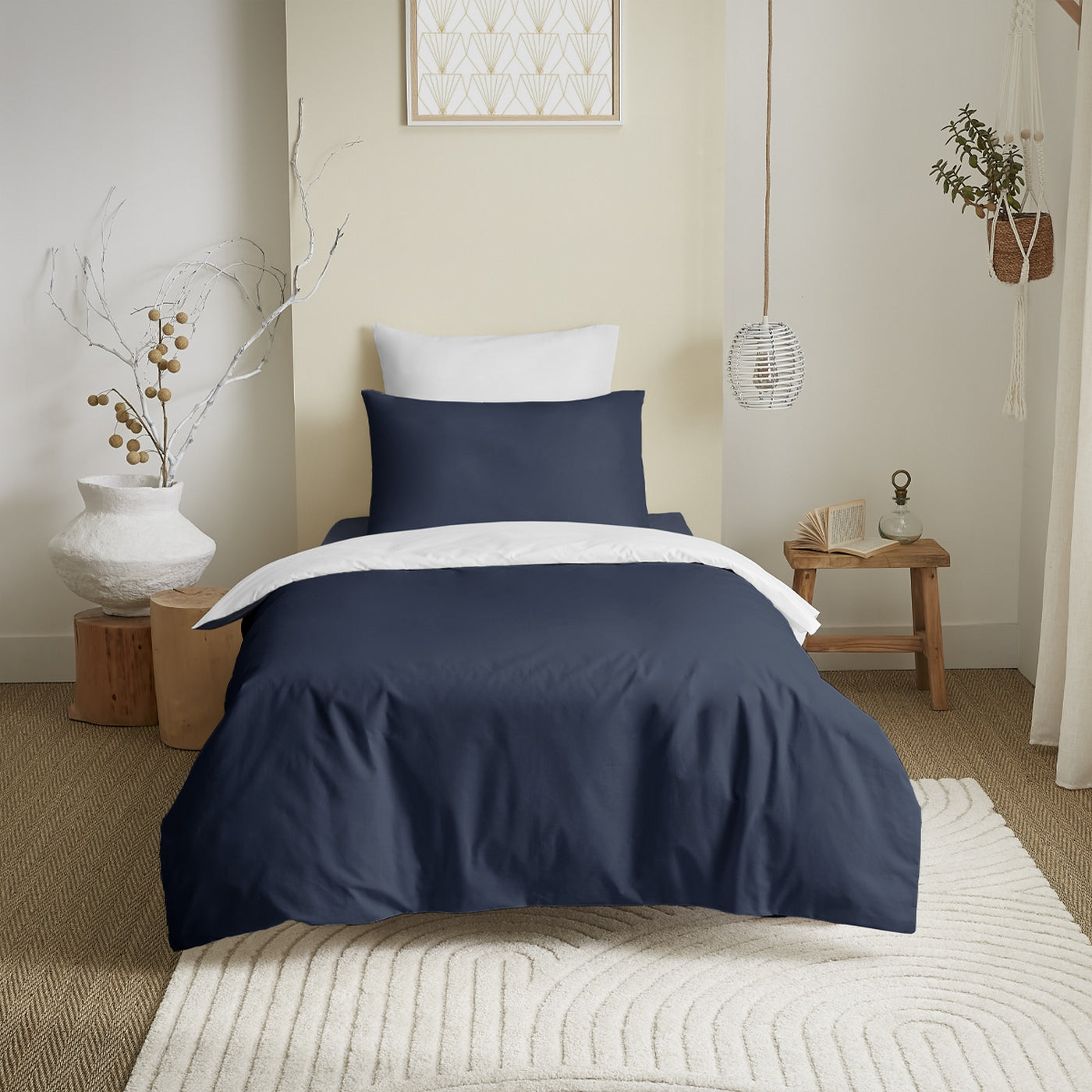 Pack Housse De Couette - 100% Coton - Marine/Blanc