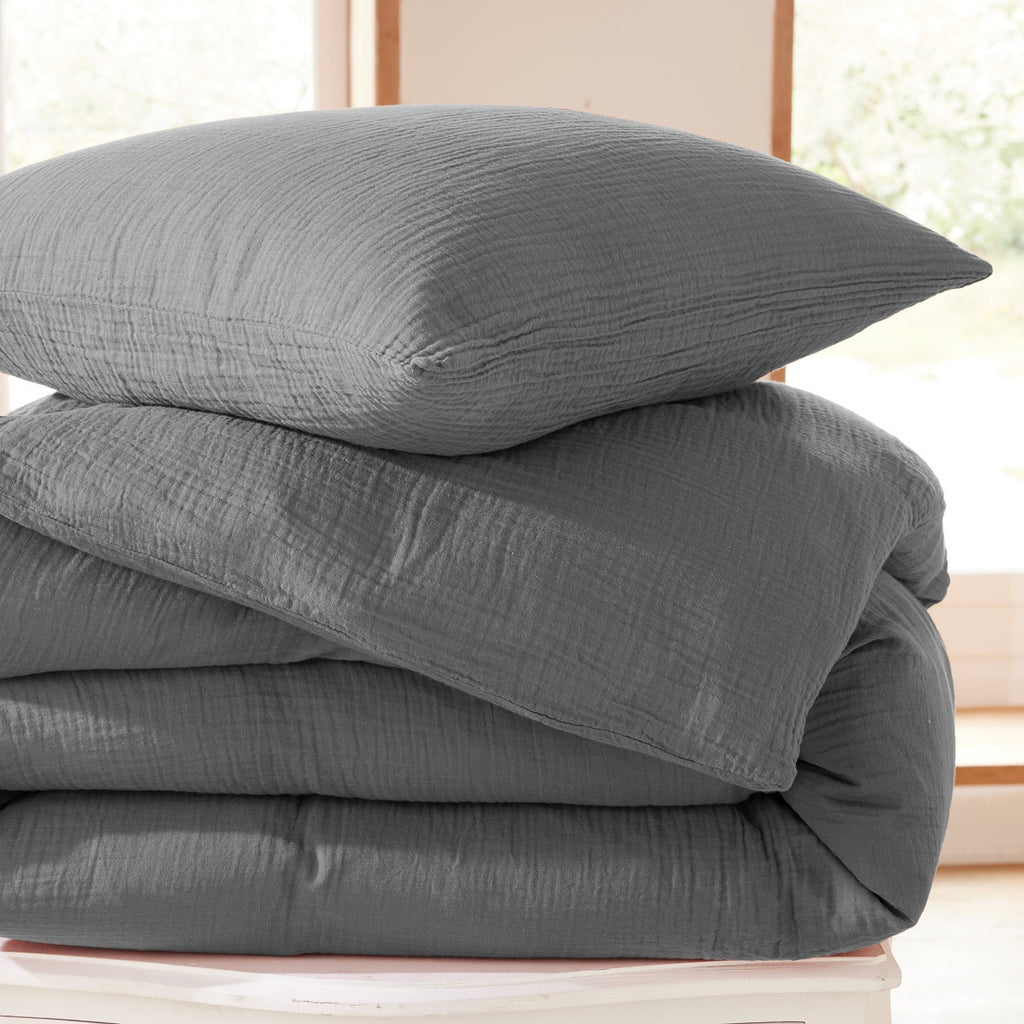 Complete Pack (Duvet Cover + Pillowcase(s) + Fitted Sheet) - Cotton Gauze - Slate