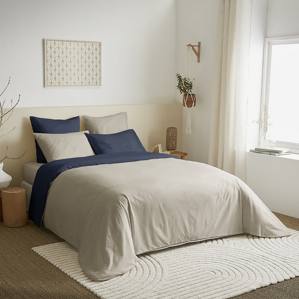 Pack Housse De Couette 6 Pièces - 100% Coton - Lin/Marine