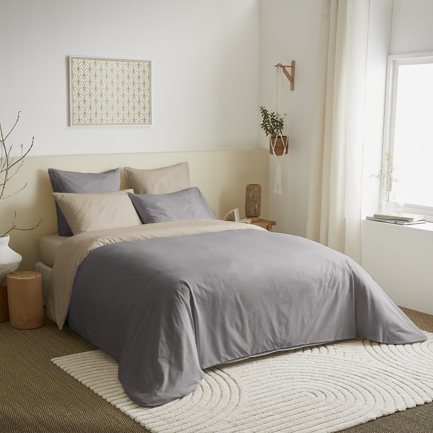 Pack Housse De Couette 6 Pièces - 100% Coton - Taupe/Lin