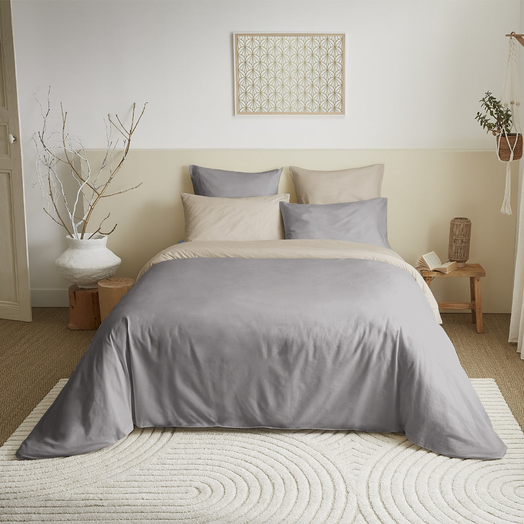 Pack Housse De Couette 6 Pièces - 100% Coton - Taupe/Lin