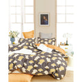 “Double-Faced Print” Duvet Set + 2 Flat Pique Ruffle Pillowcases – 100% Pure Combed Cotton Percale 80 Thread Count/Cm152 – Ginkgo