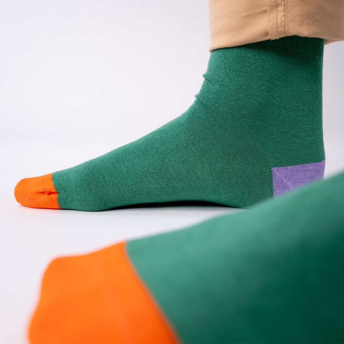 Chaussettes En Coton Peigné Unies - Vert Chiné