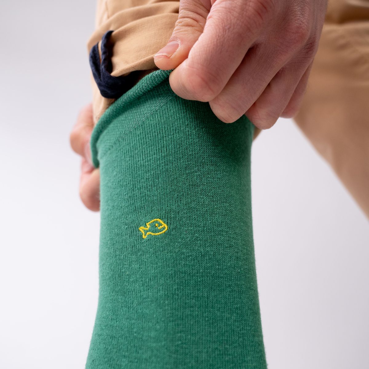 Chaussettes En Coton Peigné Unies - Vert Chiné