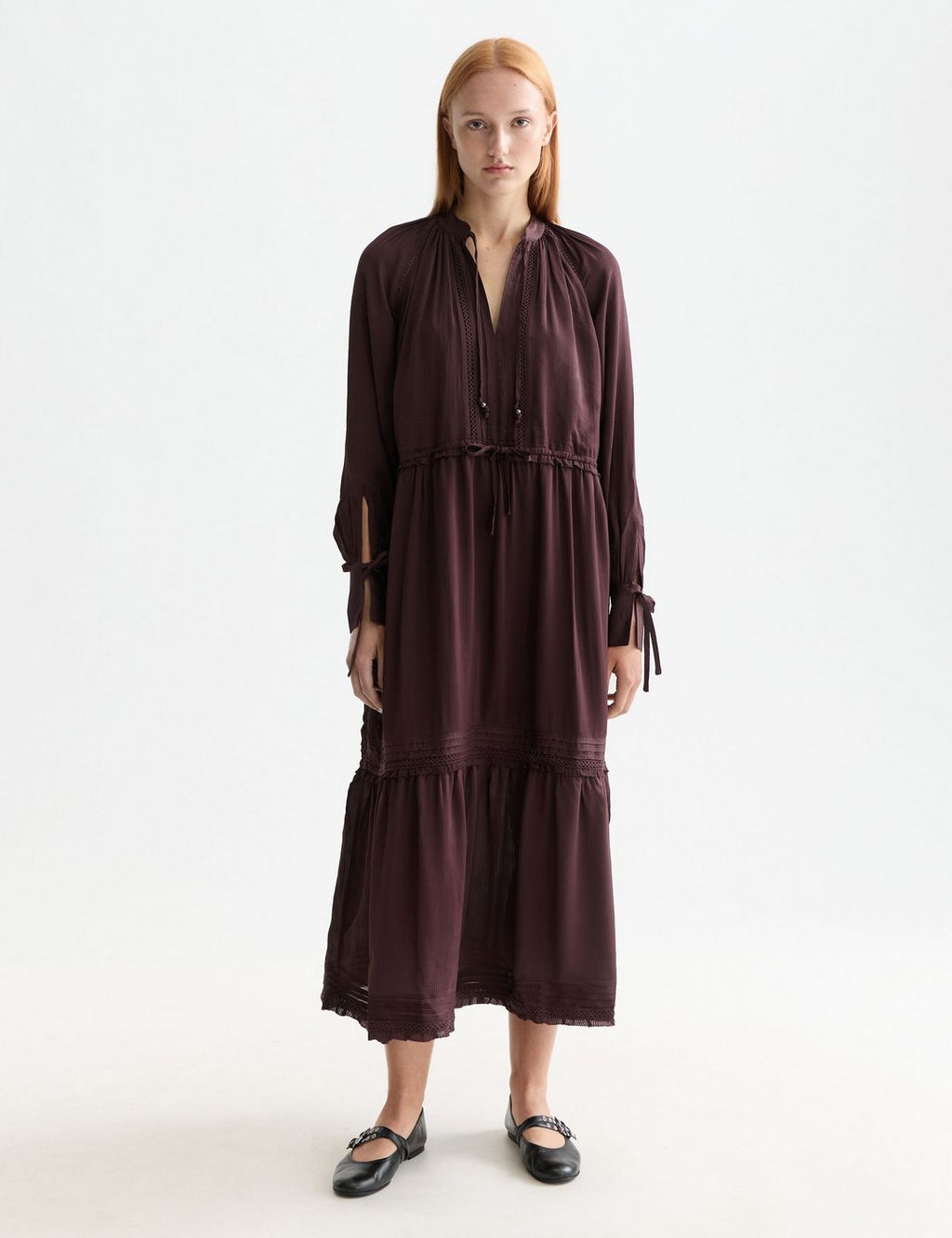 Maxi Dress with Lace Details - Chocolate Plum
