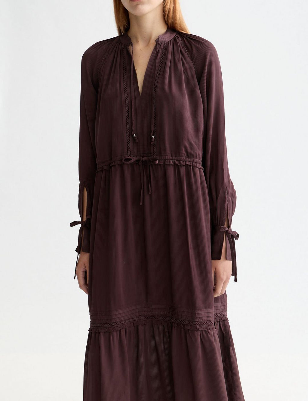 Maxi Dress with Lace Details - Chocolate Plum