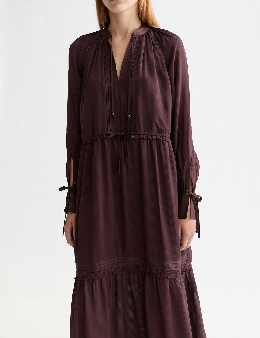 Maxi Dress with Lace Details - Chocolate Plum