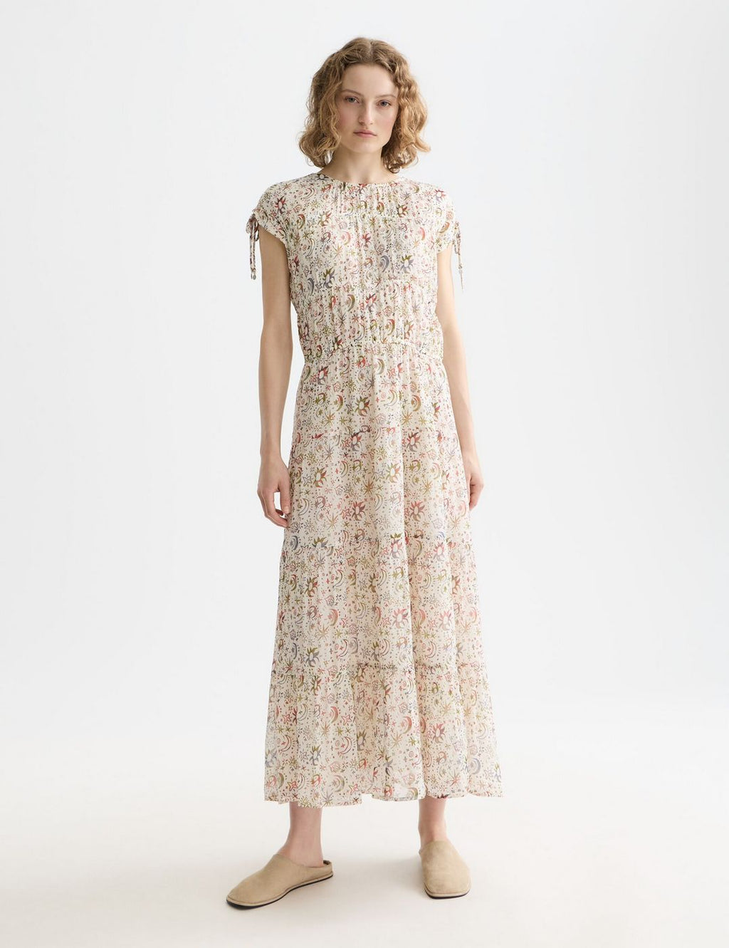 Robe Gathered Midi With Ties - Cosmic Sky Eggnog