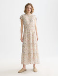 Robe Gathered Midi With Ties - Cosmic Sky Eggnog