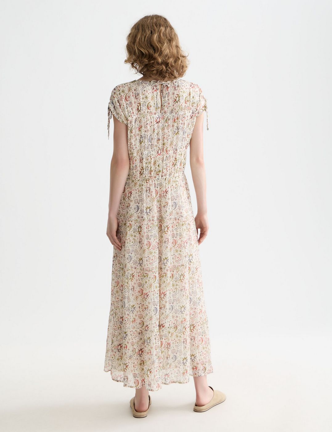 Robe Gathered Midi With Ties - Cosmic Sky Eggnog