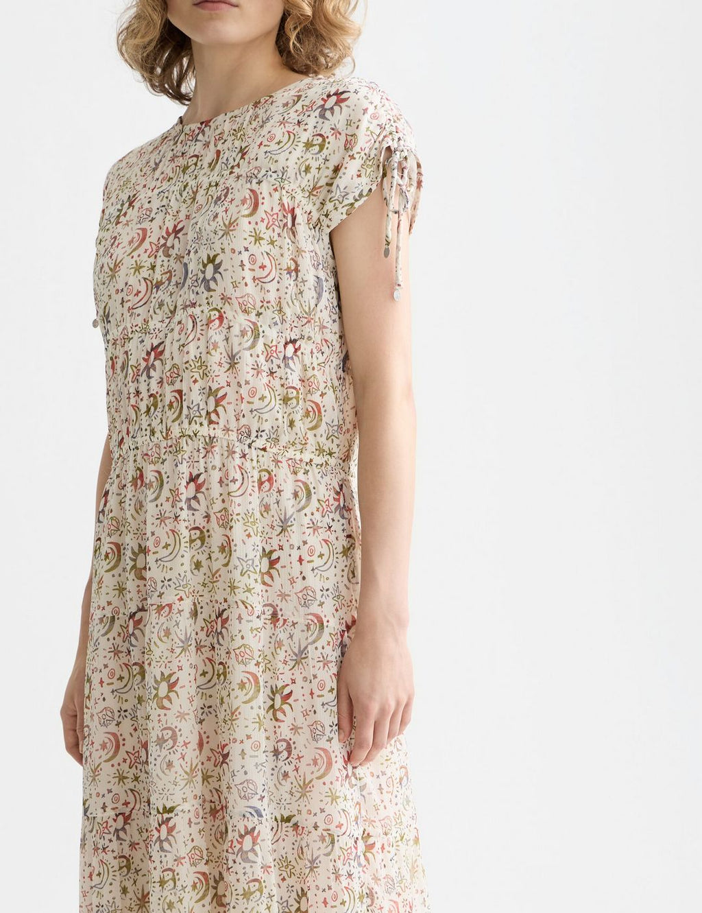 Robe Gathered Midi With Ties - Cosmic Sky Eggnog